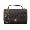 Replica Chanel Women Kelly Flap Bag in Goatskin Leather with Top Handle-Black