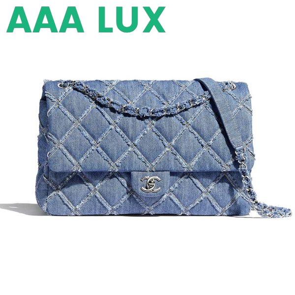 Replica Chanel Women Large Flap Bag Denim & Silver-Tone Metal-Blue 2