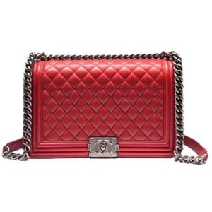 Replica Chanel Women Large Leboy Flap Bag with Chain in Calfskin Leather-Red 2