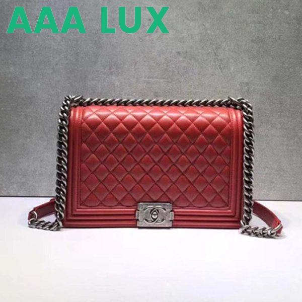 Replica Chanel Women Large Leboy Flap Bag with Chain in Calfskin Leather-Red 3