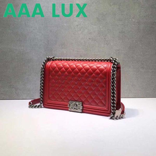 Replica Chanel Women Large Leboy Flap Bag with Chain in Calfskin Leather-Red 5