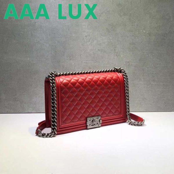 Replica Chanel Women Large Leboy Flap Bag with Chain in Calfskin Leather-Red 6