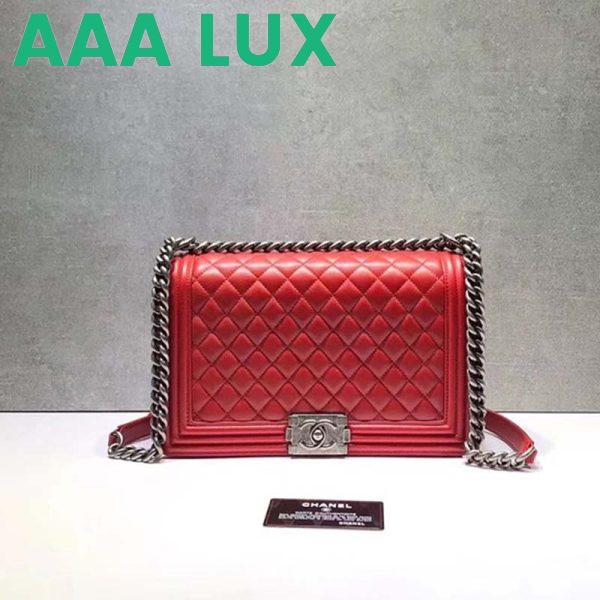 Replica Chanel Women Large Leboy Flap Bag with Chain in Calfskin Leather-Red 7