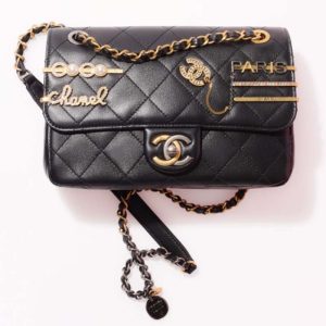Replica Chanel Women Small Flap Bag Black Lambskin Glass Pearls Strass Gold Silver