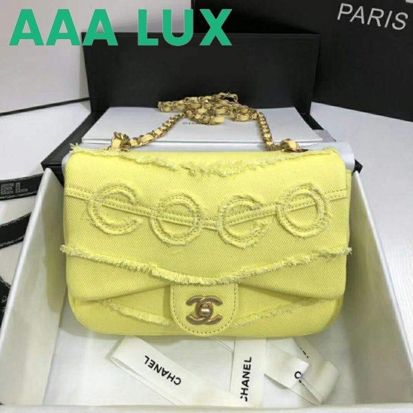 Replica Chanel Women Small Flap Bag Denim & Gold-Tone Metal-Yellow 3