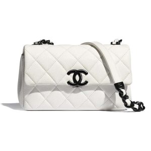 Replica Chanel Women Small Flap Bag Grained Calfskin Lacquered Metal White Black 2