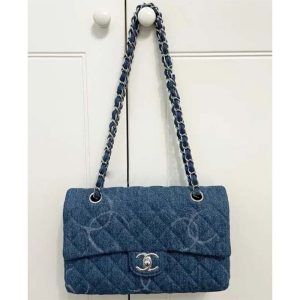 Replica Chanel Women Small Flap Bag Printed Denim Gold-Tone Metal Blue 2