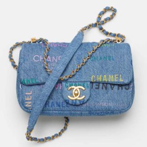 Replica Chanel Women Small Flap Bag Printed Denim Gold-Tone Metal Blue Multicolor 2