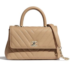 Replica Chanel Women Small Flap Bag with Top Handle Grained Calfskin-Beige 2