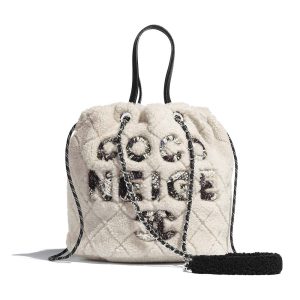 Replica Chanel Women Small Shopping Bag in Shearling Sheepskin Leather-White