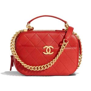 Replica Chanel Women Vanity Case in Embossed Grained Calfskin Metal Chain-Red