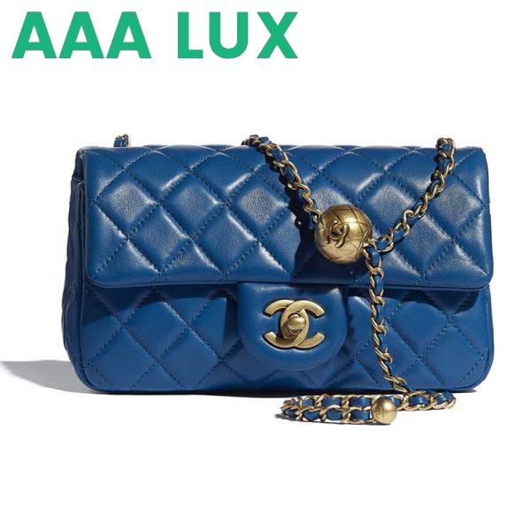 Replica Chanel Women Mini Flap Bag Lambskin & Gold-Tone Metal Blue