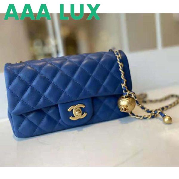 Replica Chanel Women Mini Flap Bag Lambskin & Gold-Tone Metal Blue 3