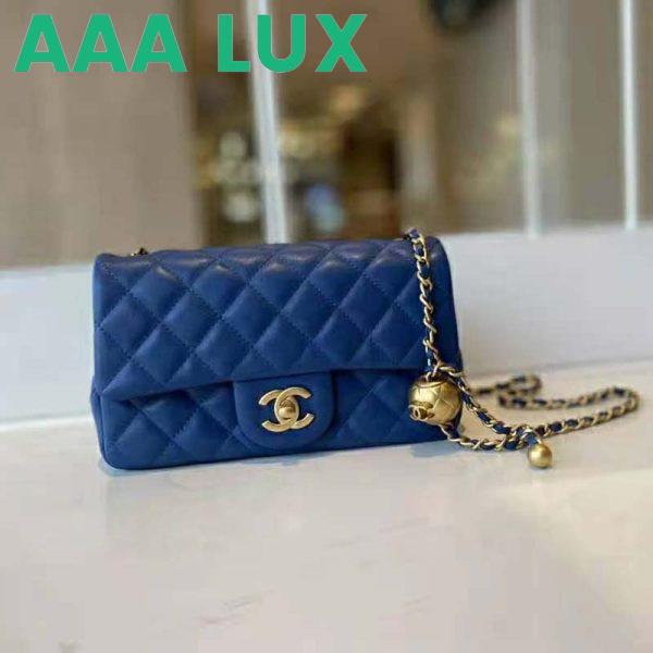 Replica Chanel Women Mini Flap Bag Lambskin & Gold-Tone Metal Blue 4