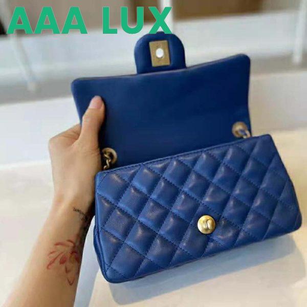 Replica Chanel Women Mini Flap Bag Lambskin & Gold-Tone Metal Blue 9