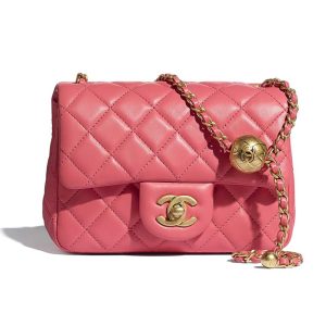 Replica Chanel Women Mini Flap Bag Lambskin & Gold-Tone Metal Coral