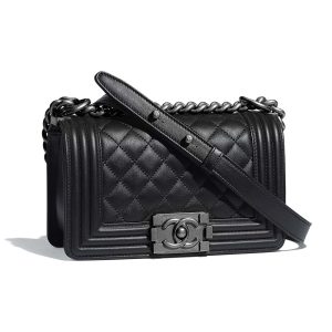 Replica Chanel Women Small Boy Chanel Handbag in Calfskin Leather-Black