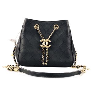 Replica Chanel Women Small Drawstring Bag in Calfskin Leather-Black 2