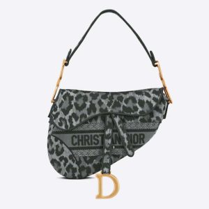 Replica Dior CD Women Saddle Bag Gray Mizza Embroidery Magnetic ‘D’ Stirrup Closure