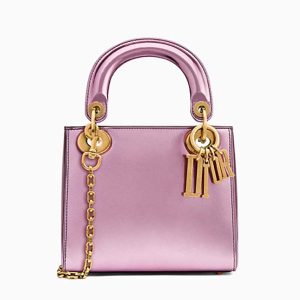 Replica Dior Mini Lady Dior Bag with Chain in Pink Metallic Calfskin 2