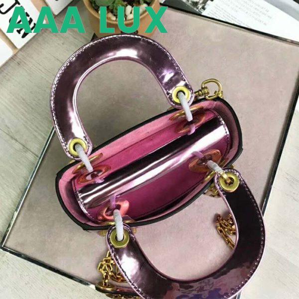 Replica Dior Mini Lady Dior Bag with Chain in Pink Metallic Calfskin 4