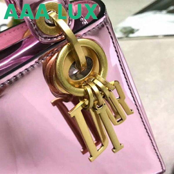 Replica Dior Mini Lady Dior Bag with Chain in Pink Metallic Calfskin 9