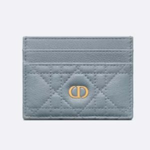 Replica Dior Unisex CD Dior Caro Five Slot Card Holder Cloud Blue Supple Cannage Calfskin