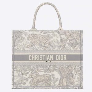 Replica Dior Unisex CD Large Dior Book Tote Gray Toile De Jouy Embroidery