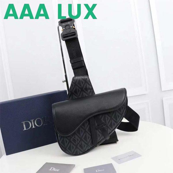 Replica Dior Unisex CD Mini Saddle Bag Black CD Diamond Canvas Smooth Calfskin 3
