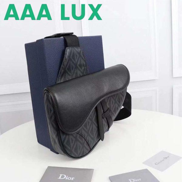 Replica Dior Unisex CD Mini Saddle Bag Black CD Diamond Canvas Smooth Calfskin 4