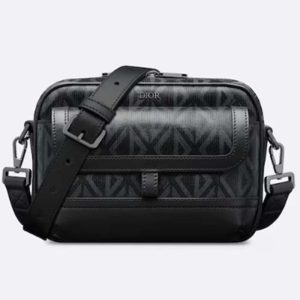 Replica Dior Unisex Hit The Road Bag Messenger Pouch Black CD Diamond Canvas Smooth Calfskin