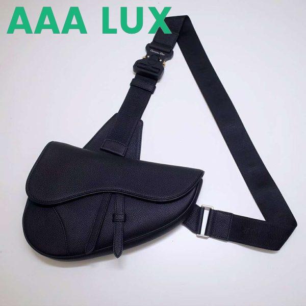 Replica Dior Unisex Saddle Bag Black Grained Calfskin Christian Dior CD Buckle 3