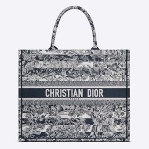 Replica Dior Women CD Large Book Tote Navy Blue Toile De Jouy Stripes Embroidery